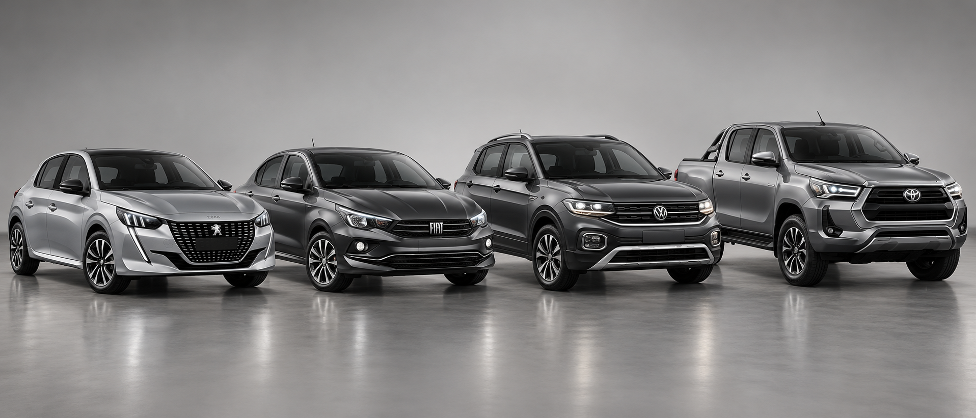 Peugeot 208, Fiat Cronos, Volkswagen T-Cross y Toyota Hilux